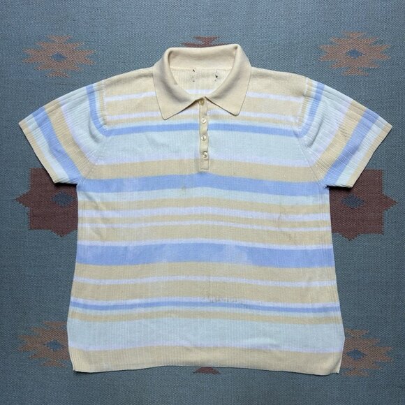 Unbranded Tops - Vintage ribbed polo shirt short sleeve multicolor striped pullover women L/XL